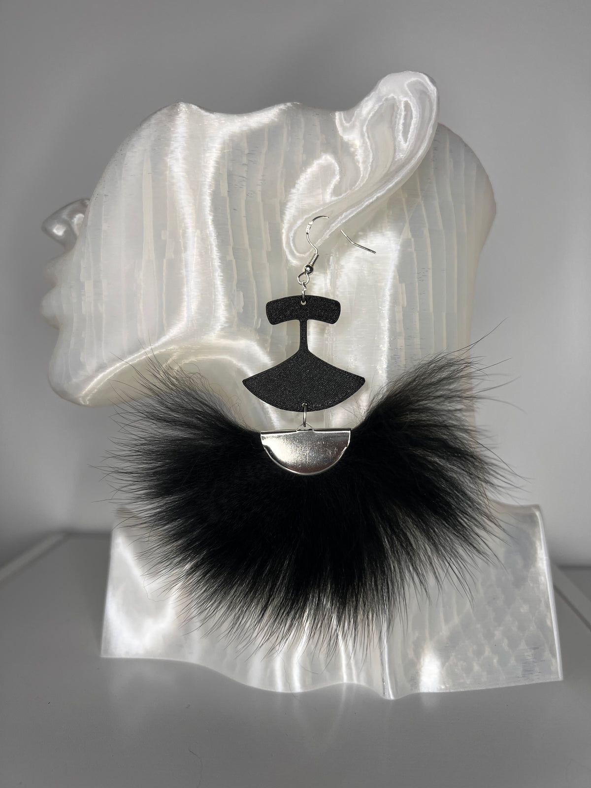 uluk earrings with fox fur
